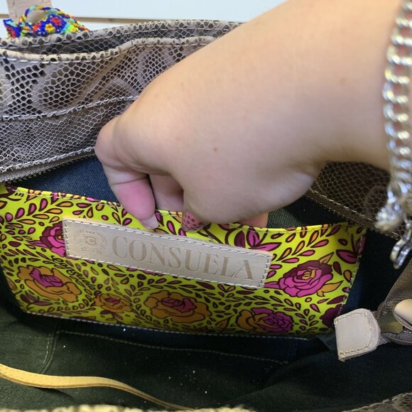 Consuela Snakeskin Print Tote Bag With Detachable Multicolor Strap & Braided Acc - Picture 7 of 7